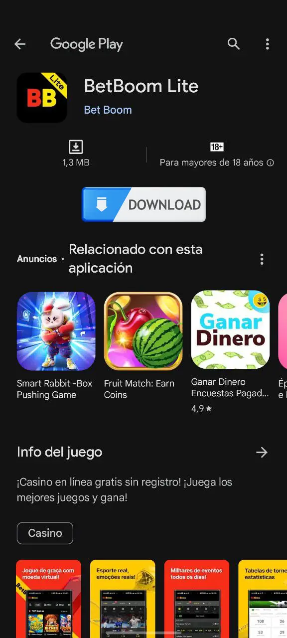 Instalación de la aplicación móvil Betboom en Chile para Android, paso 1