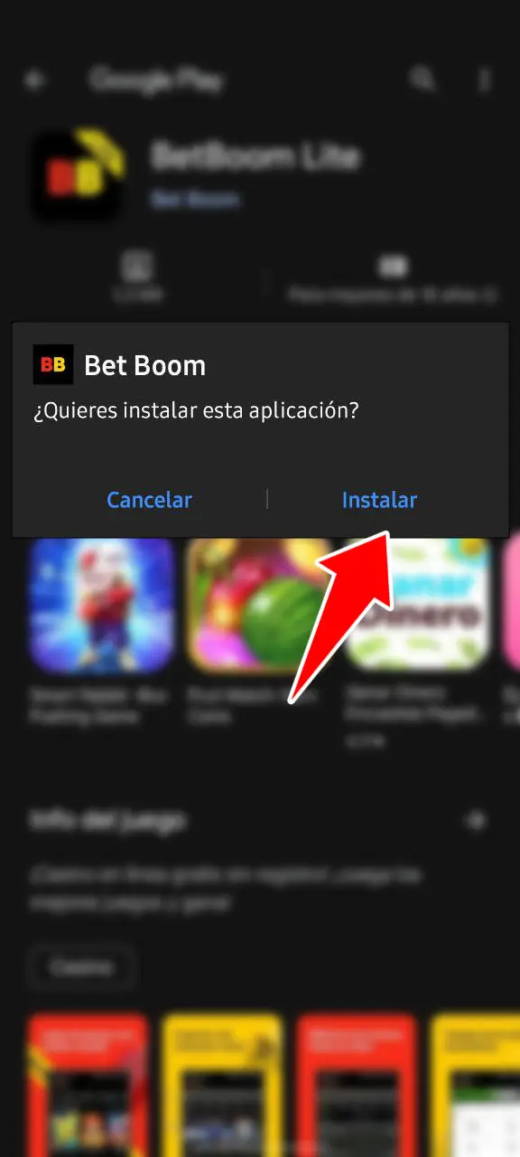 Instalación de la aplicación móvil Betboom en Chile para Android, paso 2