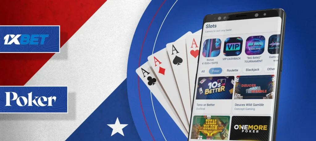 Póquer y otros juegos de cartas en la aplicación móvil 1xBet en Chile