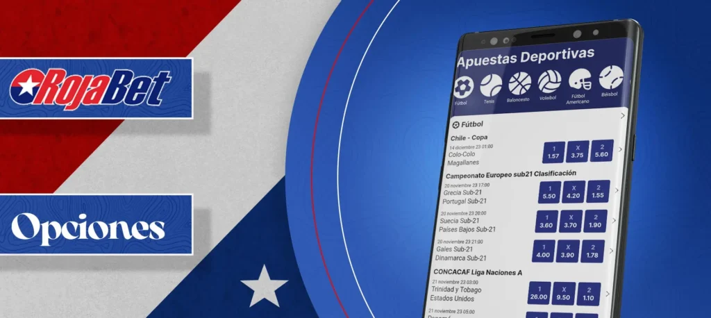 Línea de apuestas de la app móvil de Rojabet Chile