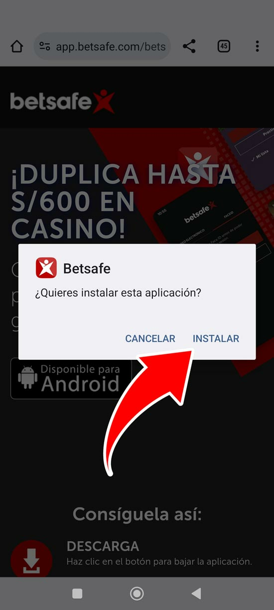 Instale el archivo APk Betsafe para Android, paso 4