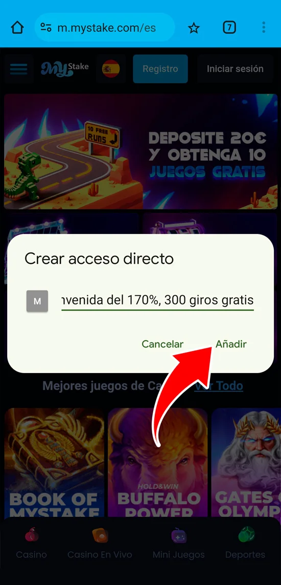 Pulsa añadir y el acceso directo MyStake aparecerá en la pantalla de inicio de tu teléfono, paso 6