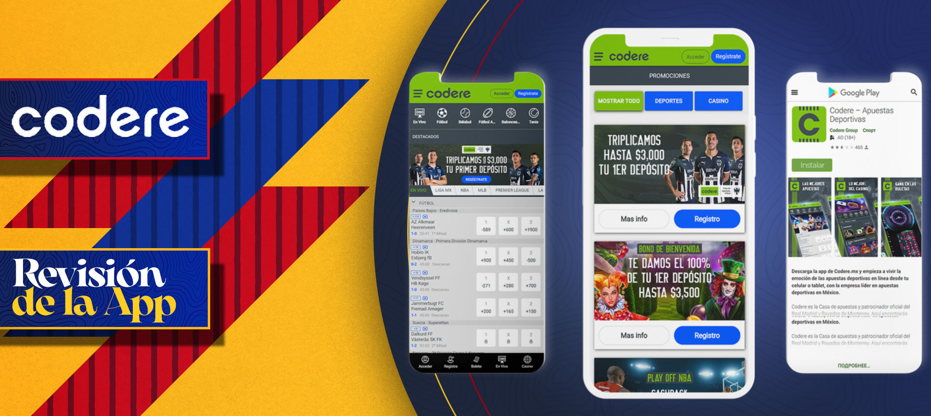 Interfaz de la app móvil de apuestas Codere en Colombia