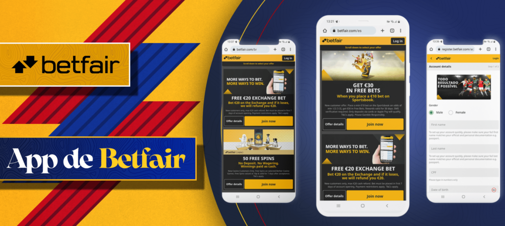 Interfaz de la app Betfair Colombia