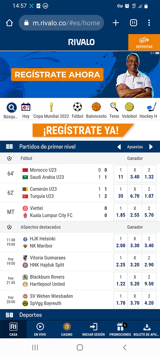 Abra el sitio web oficial de la casa de apuestas m.rivalo.co en su navegador favorito paso 1