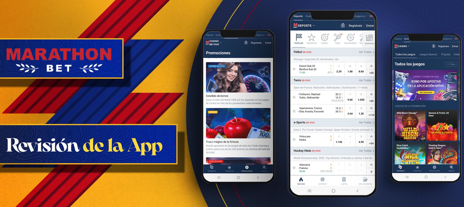 Interfaz de la app Marathonbet