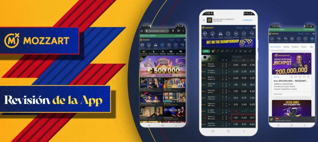 Interfaz de la app móvil Mozzartbet Colombia