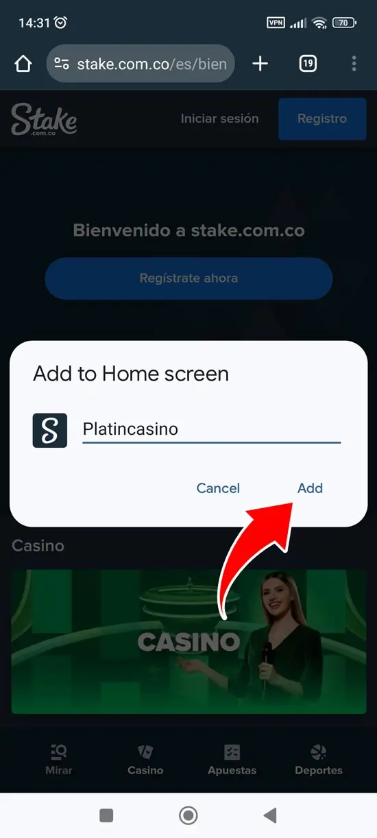 En la ventana que aparece, ingresa el nombre de la app y aparecerá en la pantalla de inicio, paso 3