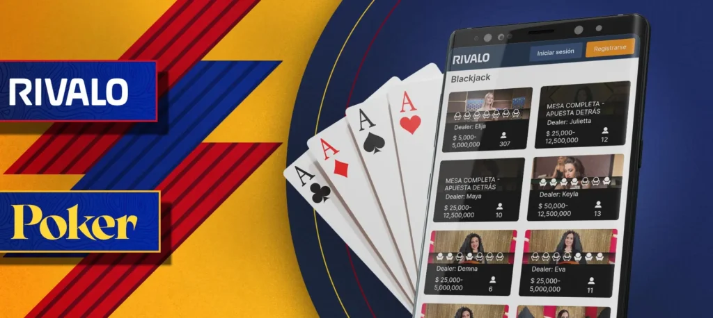 Póquer y otros juegos de cartas en la aplicación móvil Rivalo en Colombia