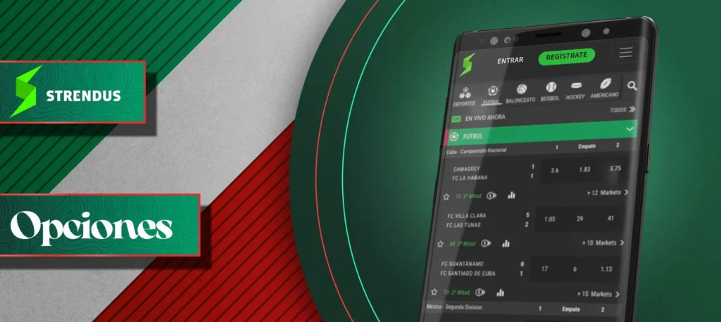Línea de apuestas en la aplicación Strendus en México