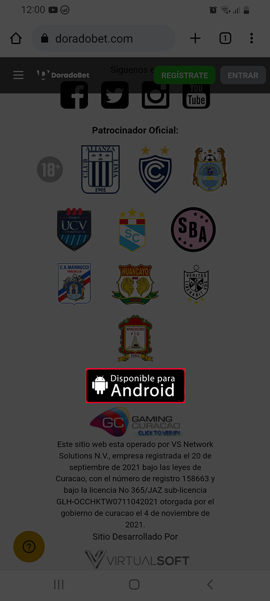Pulse el botón de descarga Doradobet App para Android - Paso 2