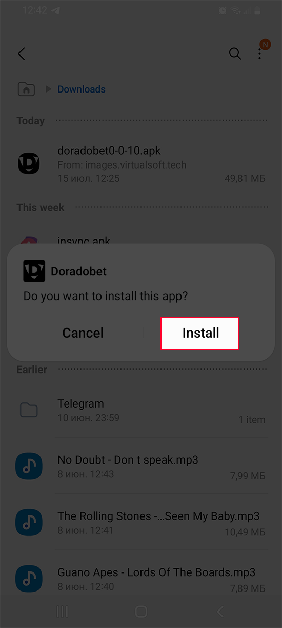 Instalación de la aplicación Doradobet en Android - Paso 5