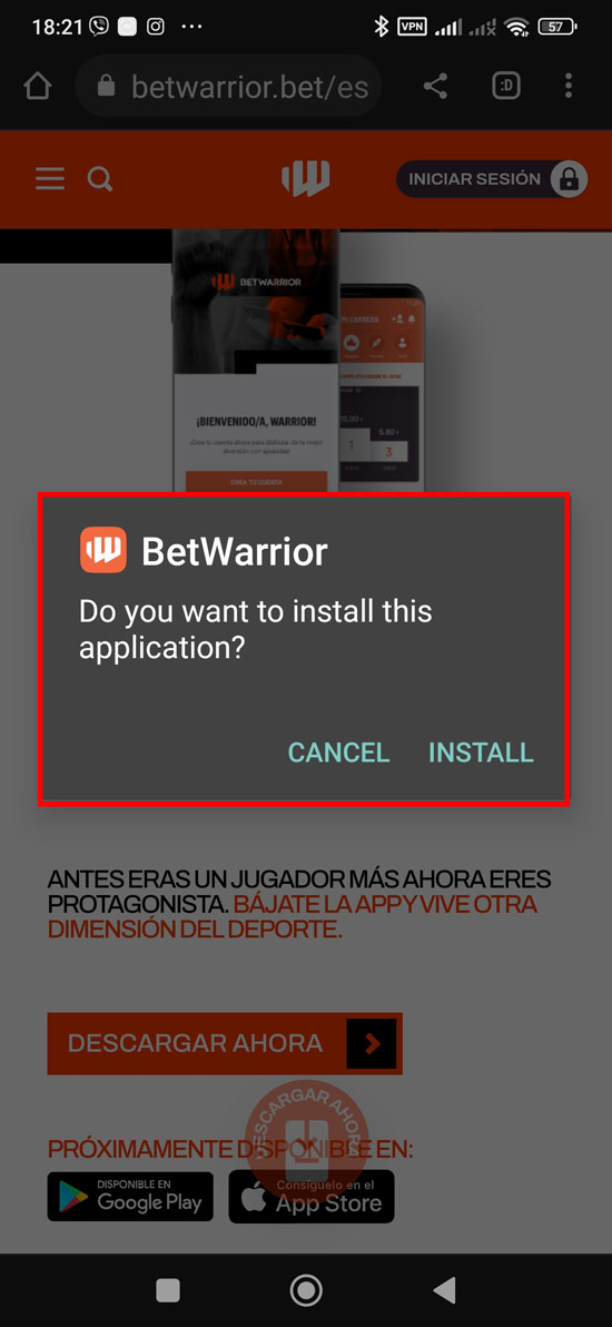 Instala la aplicación Bewarrior en tu móvil