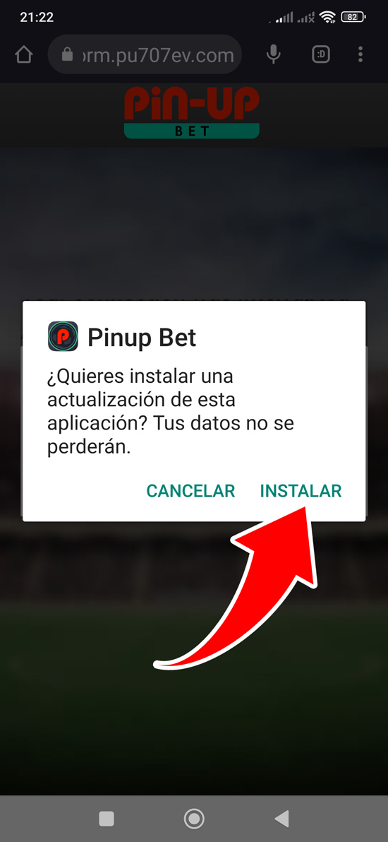 Paso 5 de la instalación de la app Pin Up bet
