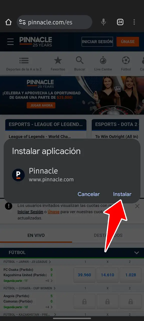 Instalación de la aplicación móvil Pinnacle en Perú Paso 3