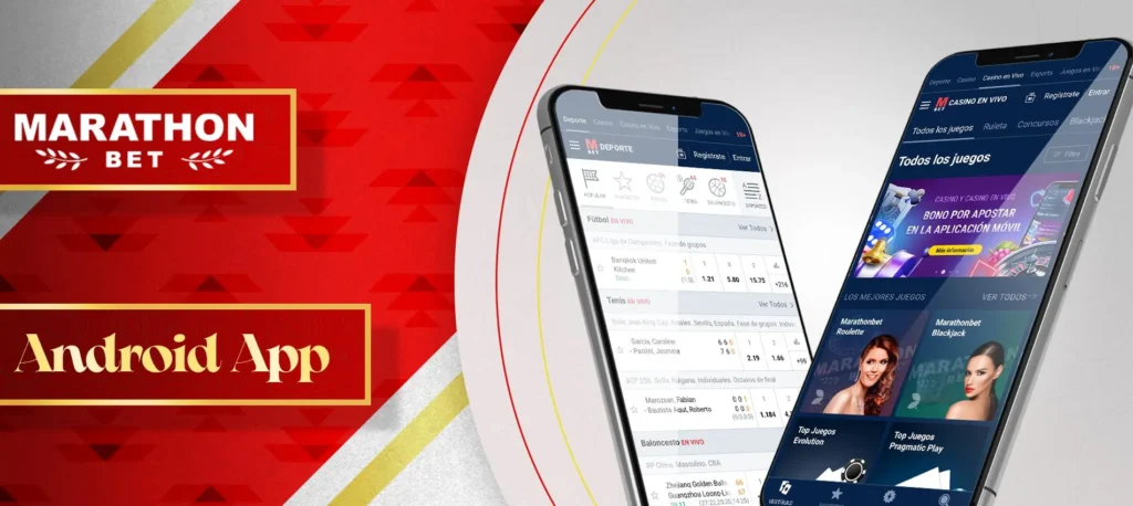 Captura de pantalla de la interfaz de la aplicación Marathonbet en un dispositivo Android mostrando mercados de apuestas en vivo