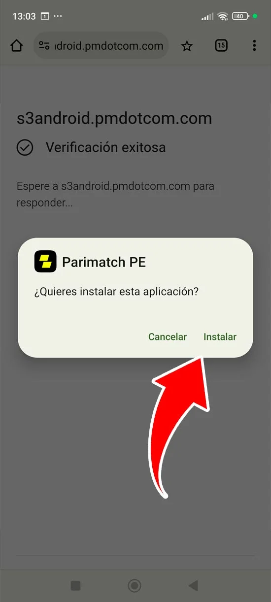 Instala el archivo apk de Parimatch en tu teléfono móvil, paso 3