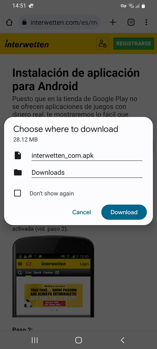 Haga clic en descargar y luego instalar y obtener la aplicación en tu Android, paso 3