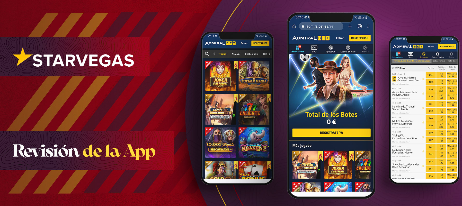 Interfaccia dell'App Starvegas su dispositivo mobile