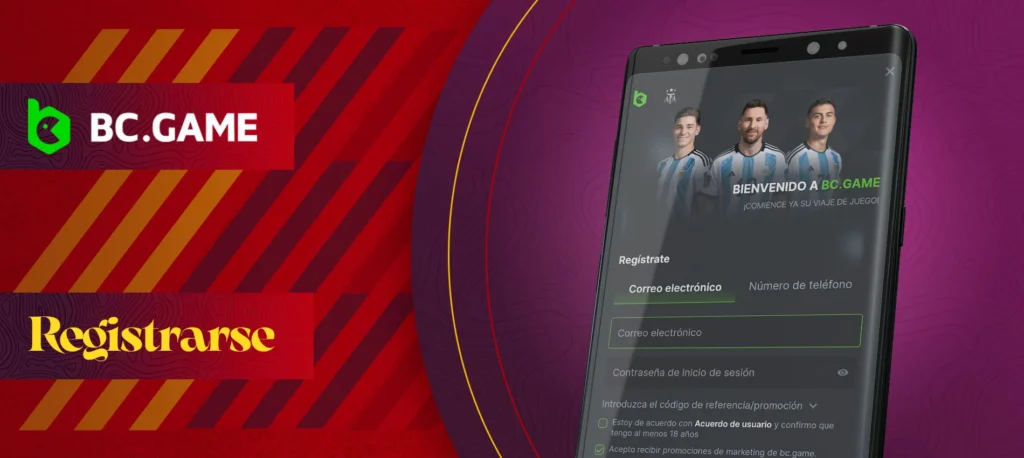 Instrucciones para registrarse a través de la aplicación móvil en la plataforma BC Game